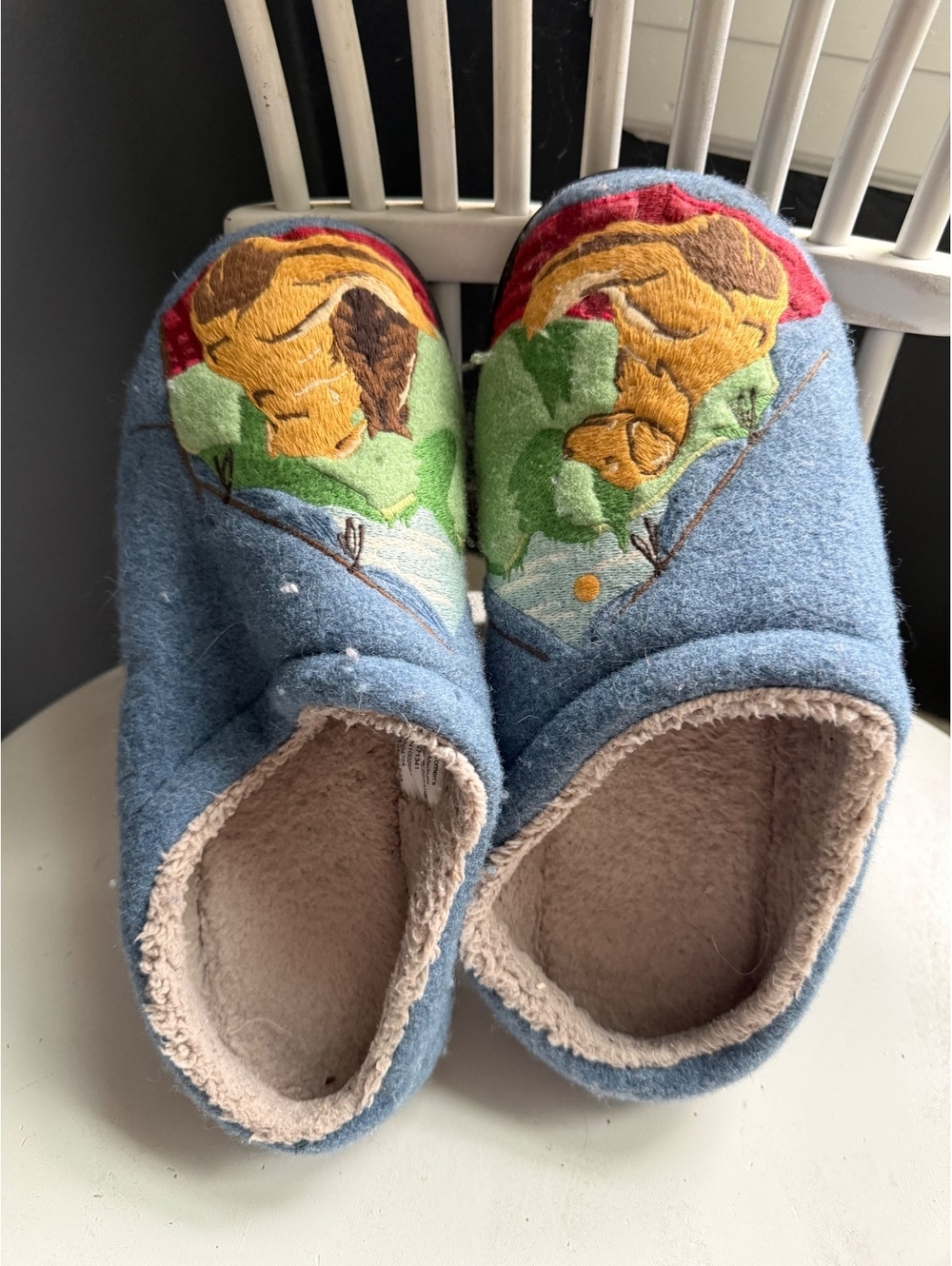 L.L.Bean Women's Size 9 Medium Blue Slippers with Dog Design